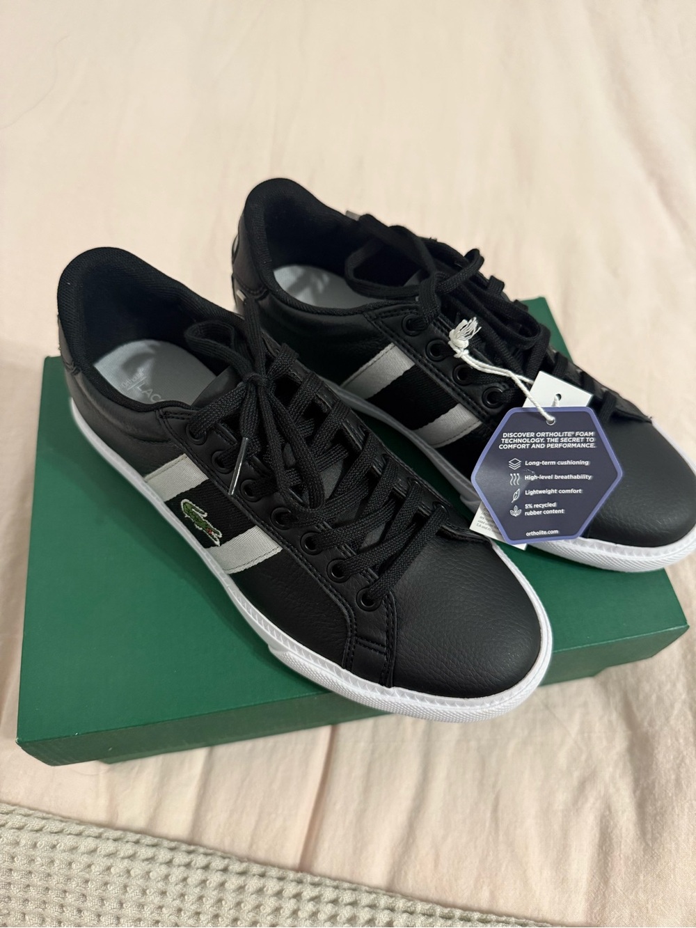 Lacoste Men's Black Sneakers with White Side Stripe